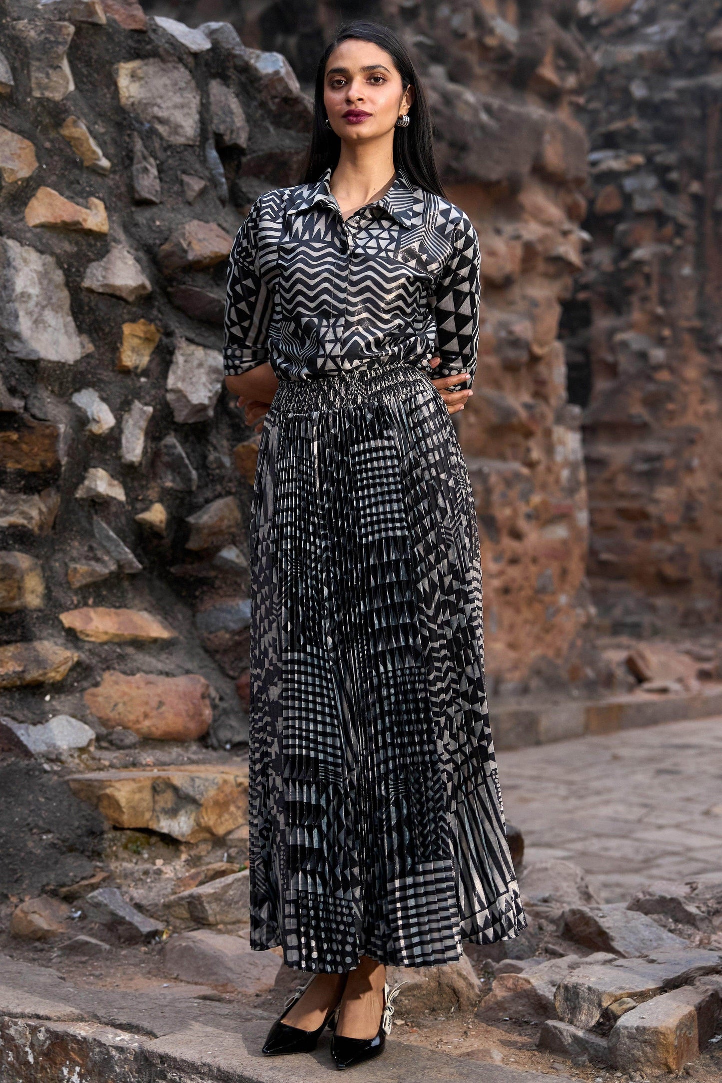 TRIBAL SHIMMER AND PLEATED SKIRT SET - dash and dot