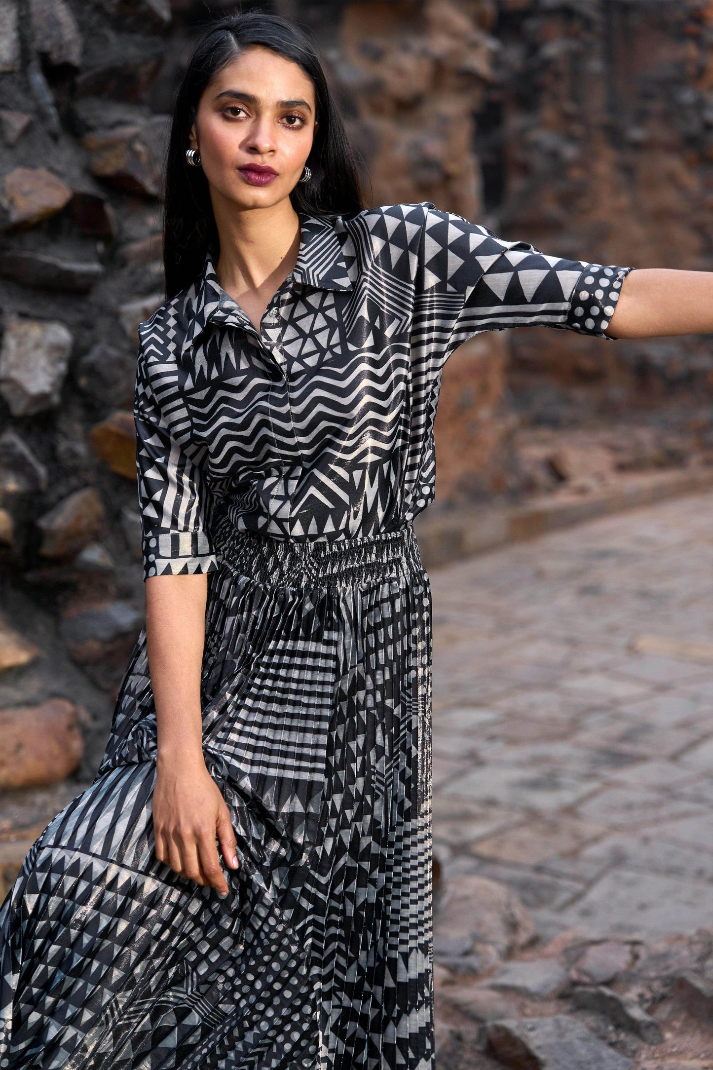 TRIBAL SHIMMER AND PLEATED SKIRT SET - dash and dot