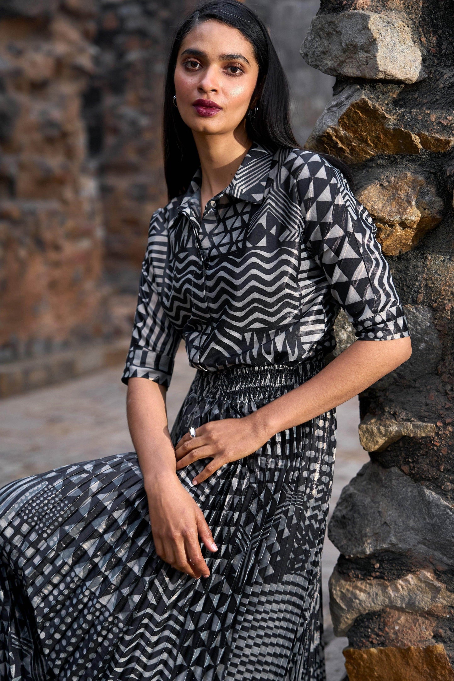 TRIBAL SHIMMER AND PLEATED SKIRT SET - dash and dot