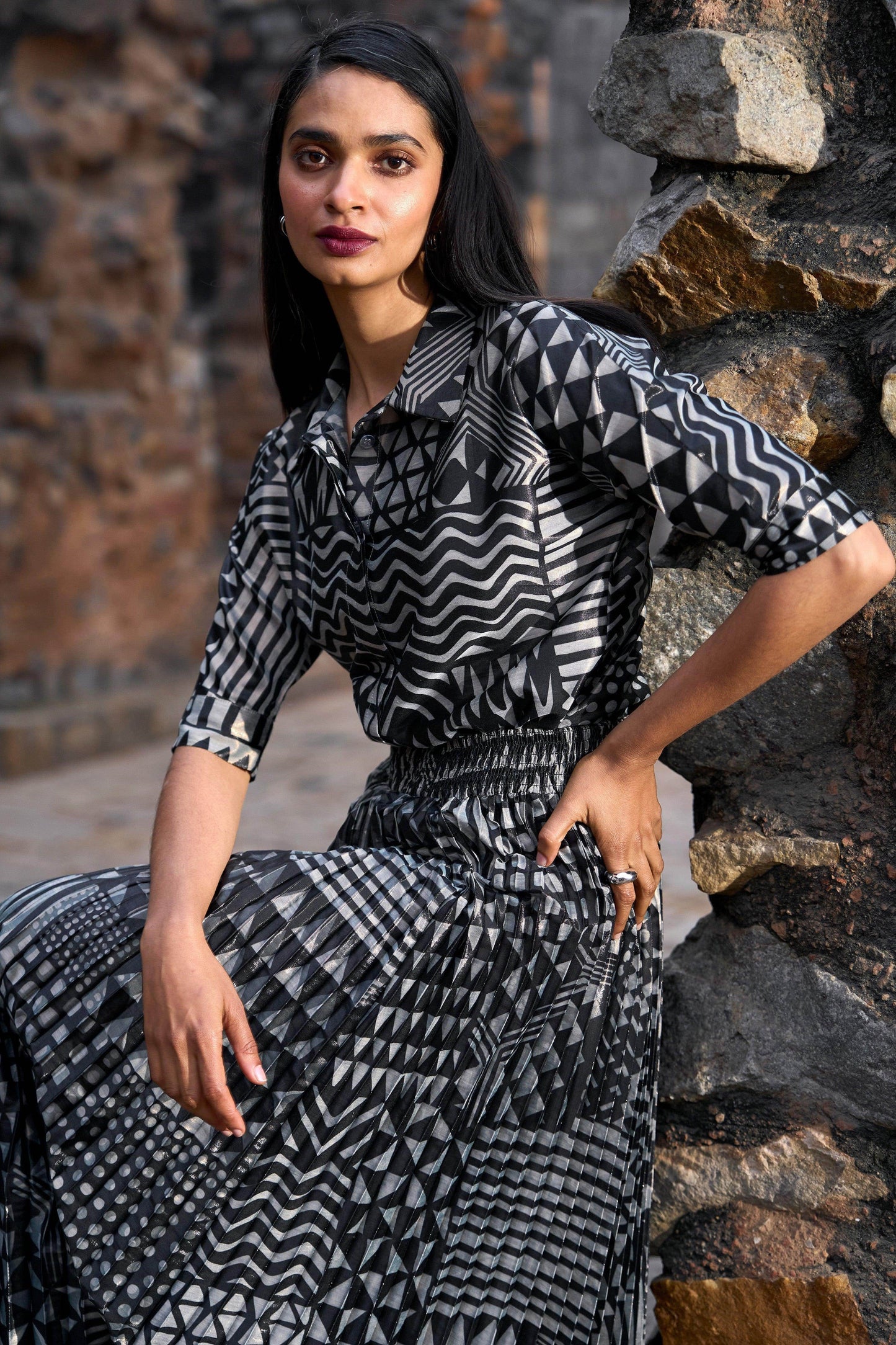 TRIBAL SHIMMER AND PLEATED SKIRT SET - dash and dot