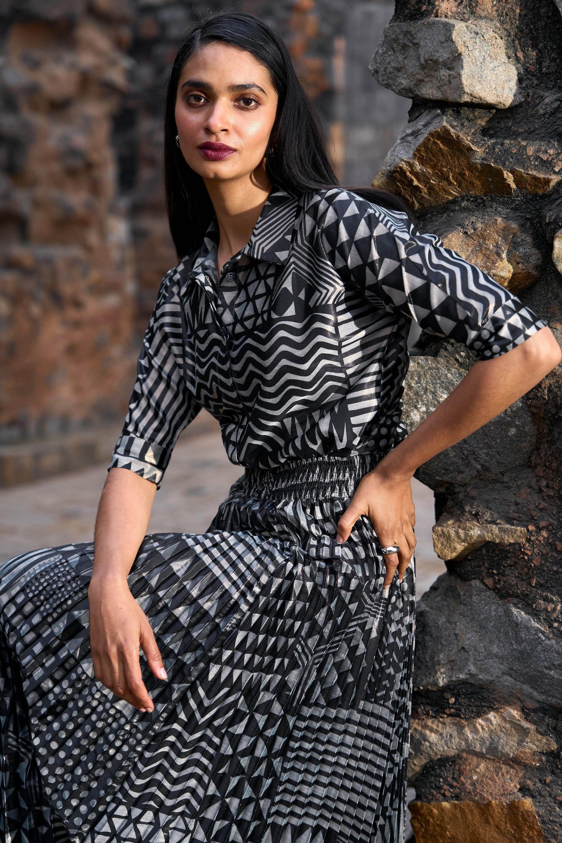 TRIBAL SHIMMER AND PLEATED SKIRT SET - dash and dot