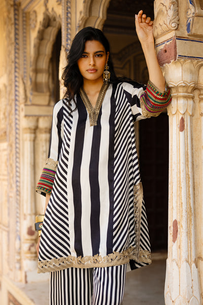 EMBROIDERED STRIPED TOP & PANT SET