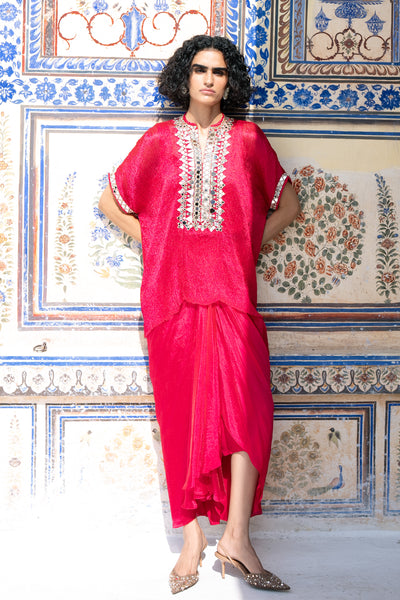 MIRRRORWORK CRUSHED TISSUE TOP & DRAPED SKIRT