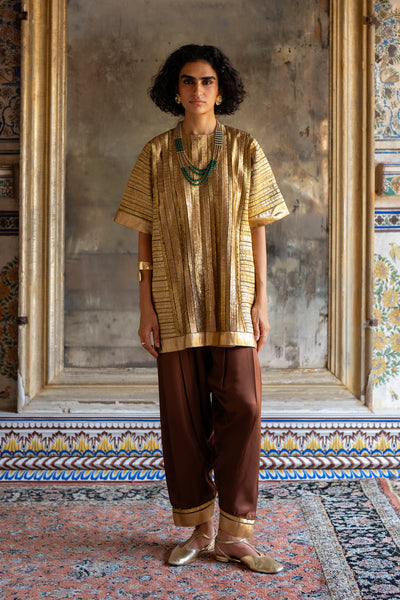 STRIPED GOTA EMBROIDERED BOXY TOP & PANT SET