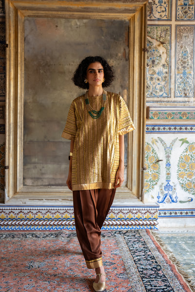 STRIPED GOTA EMBROIDERED BOXY TOP & PANT SET
