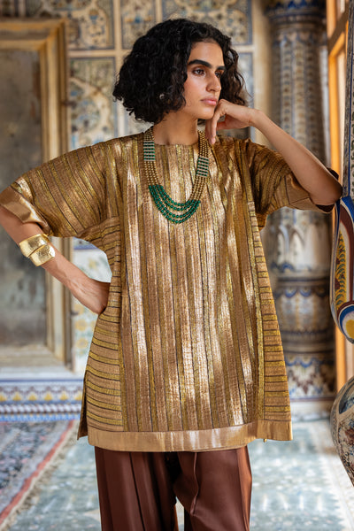 STRIPED GOTA EMBROIDERED BOXY TOP & PANT SET