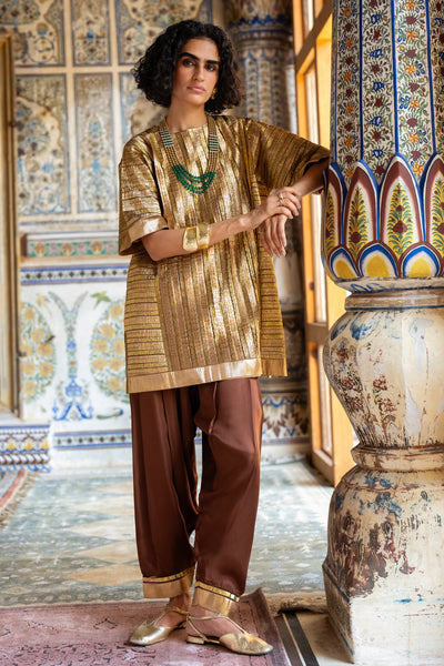 STRIPED GOTA EMBROIDERED BOXY TOP