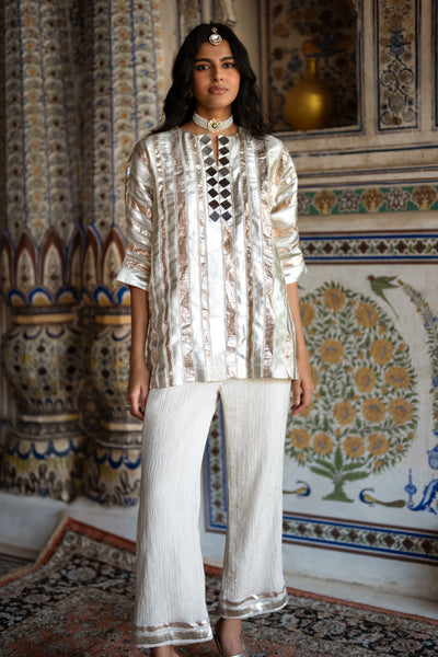 MIRRORWORK GOTA RIBBON TOP & CRUSHED PANT SET