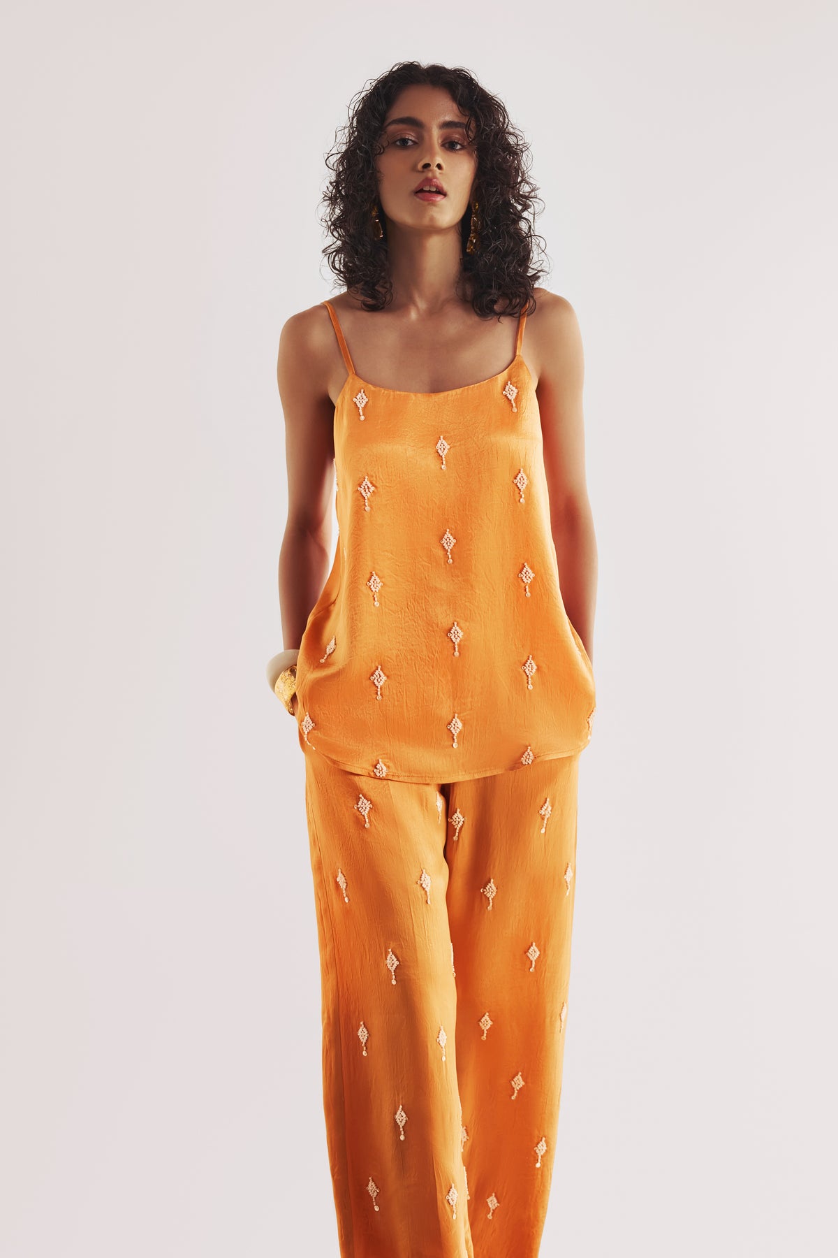 BEAD EMBROIDERED SATIN TOP