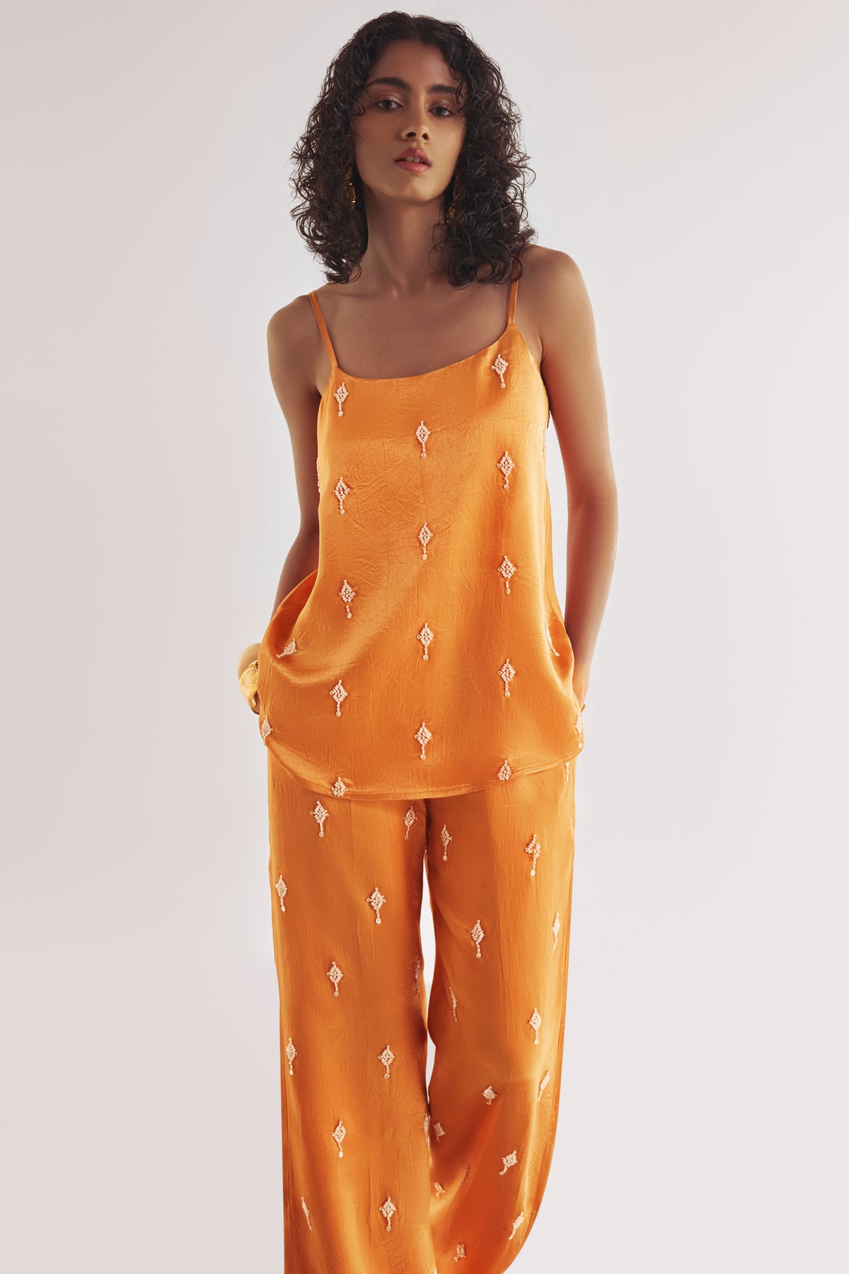 BEAD EMBROIDERED SATIN TOP