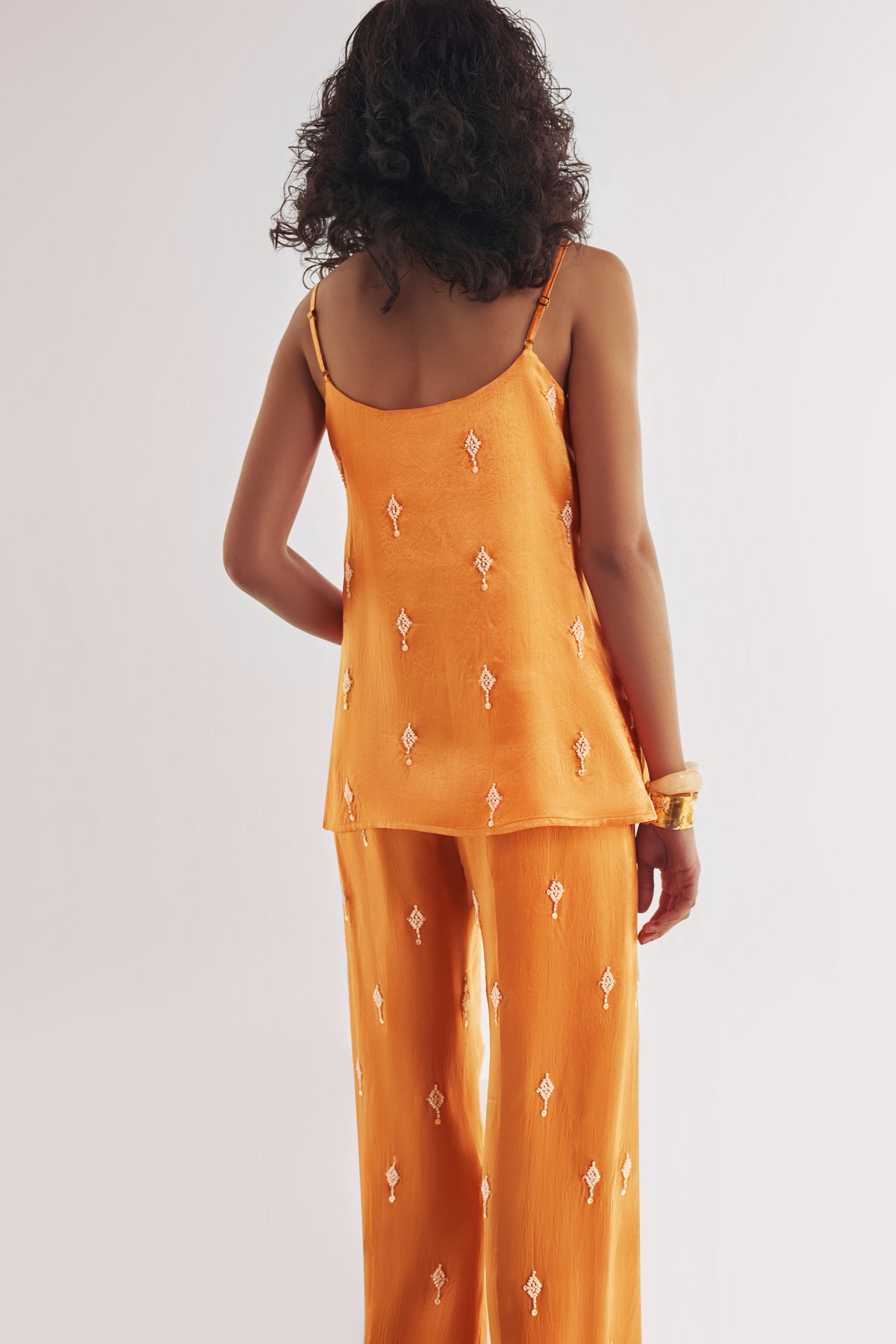 BEAD EMBROIDERED SATIN PANT SET