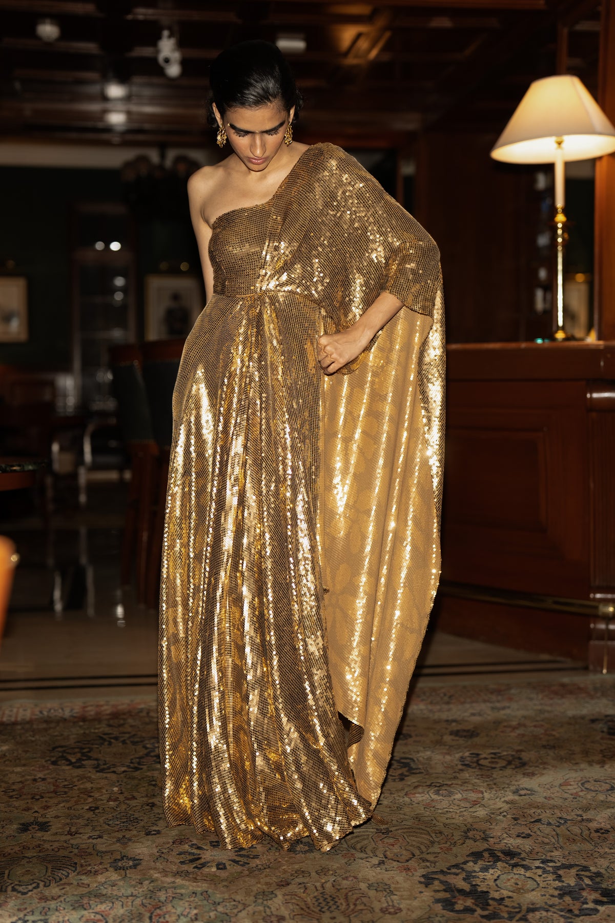 SEQUIN EMBROIDERED SARI DRAPE GOWN