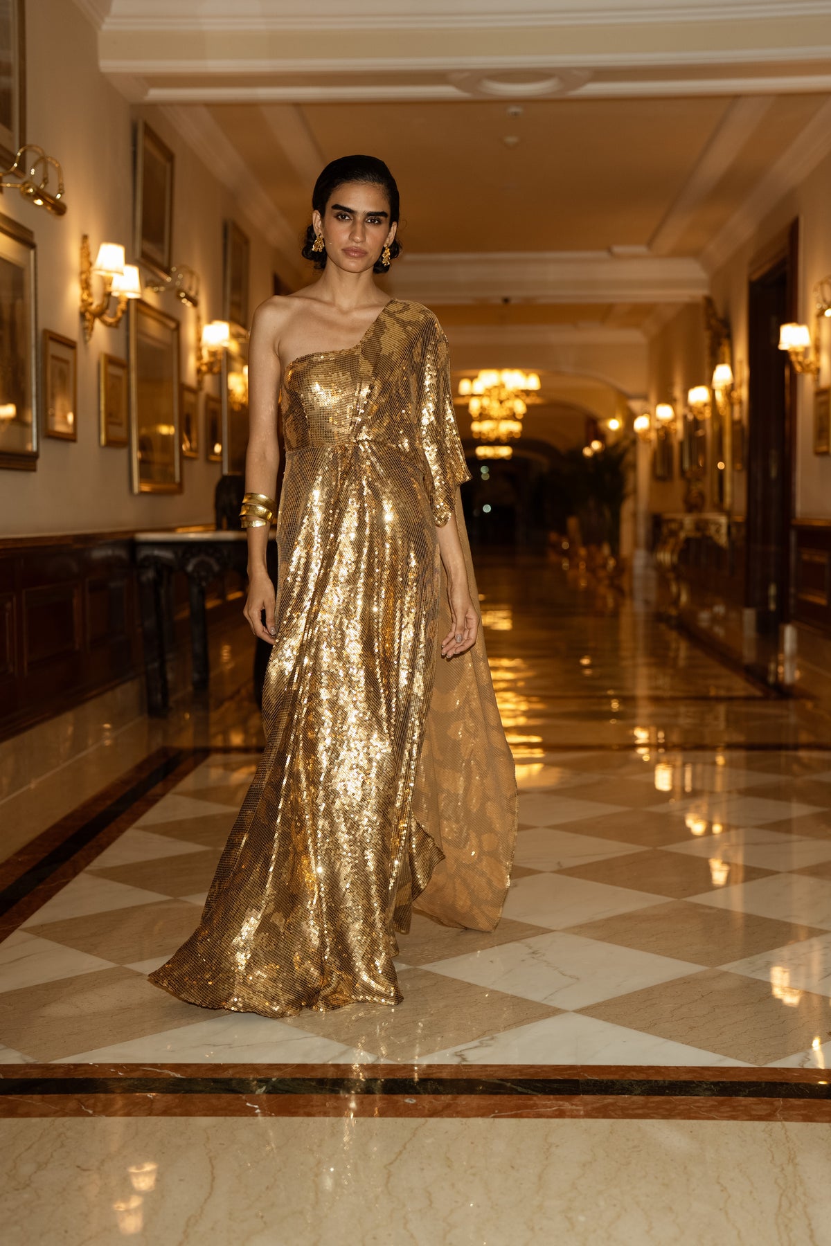 SEQUIN EMBROIDERED SARI DRAPE GOWN