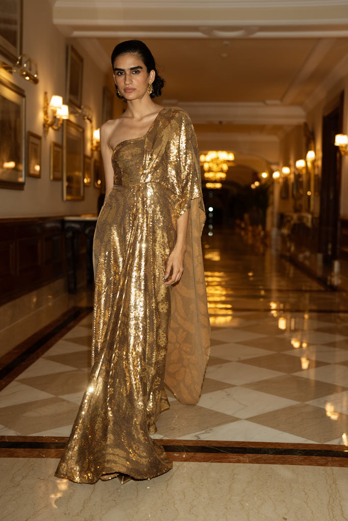 SEQUIN EMBROIDERED SARI DRAPE GOWN dash and dot