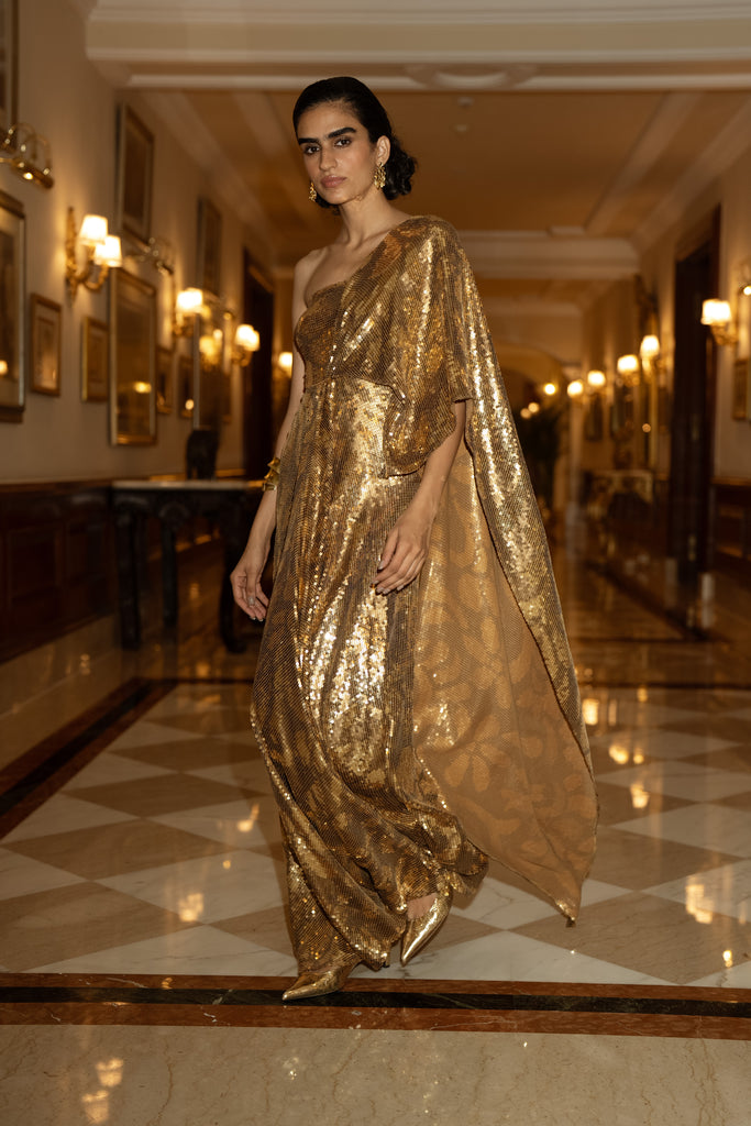 SEQUIN EMBROIDERED SARI DRAPE GOWN dash and dot