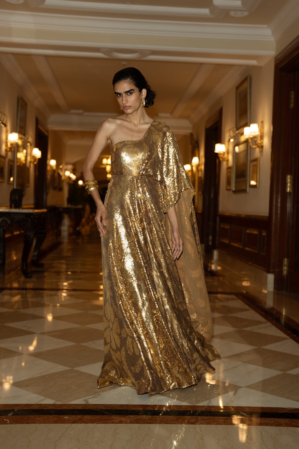 SEQUIN EMBROIDERED SARI DRAPE GOWN
