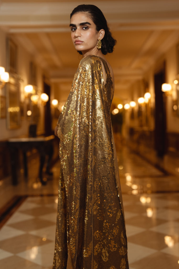 SEQUIN EMBROIDERED SARI DRAPE GOWN dash and dot