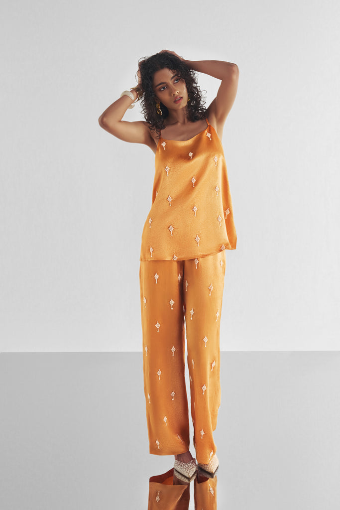 BEAD EMBROIDERED SATIN PANT SET dash and dot