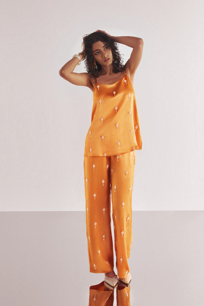 BEAD EMBROIDERED SATIN PANT dash and dot