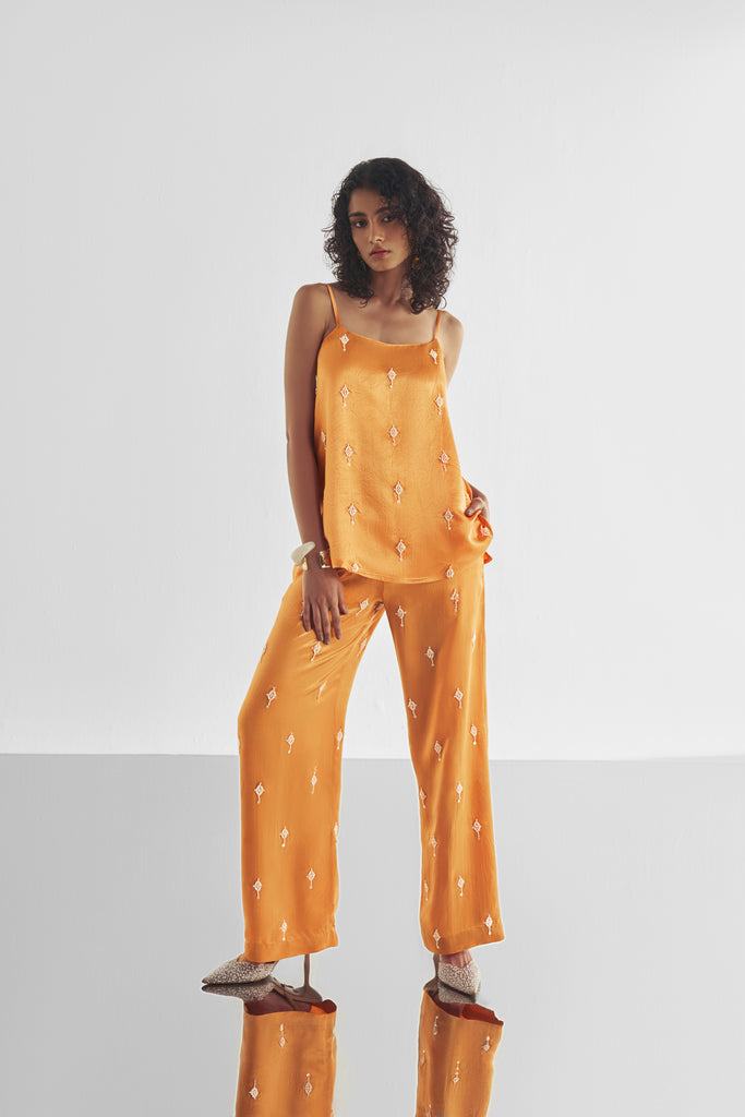 BEAD EMBROIDERED SATIN PANT SET dash and dot