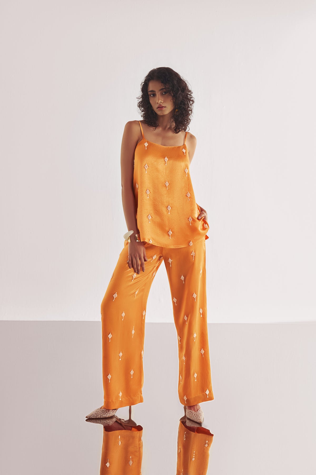 BEAD EMBROIDERED SATIN PANT