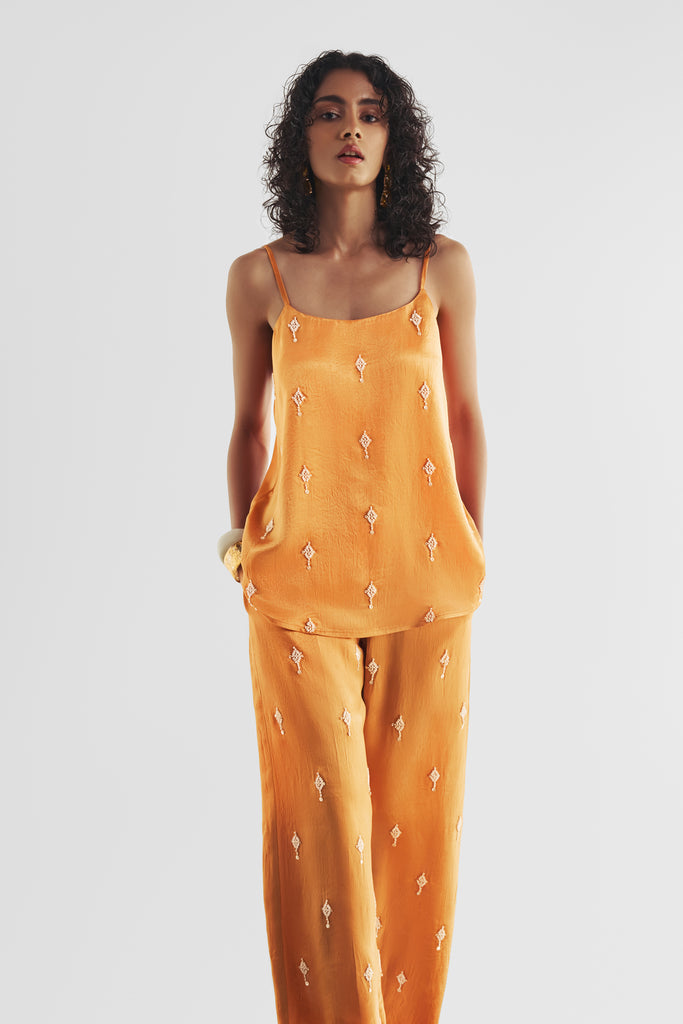 BEAD EMBROIDERED SATIN PANT SET dash and dot