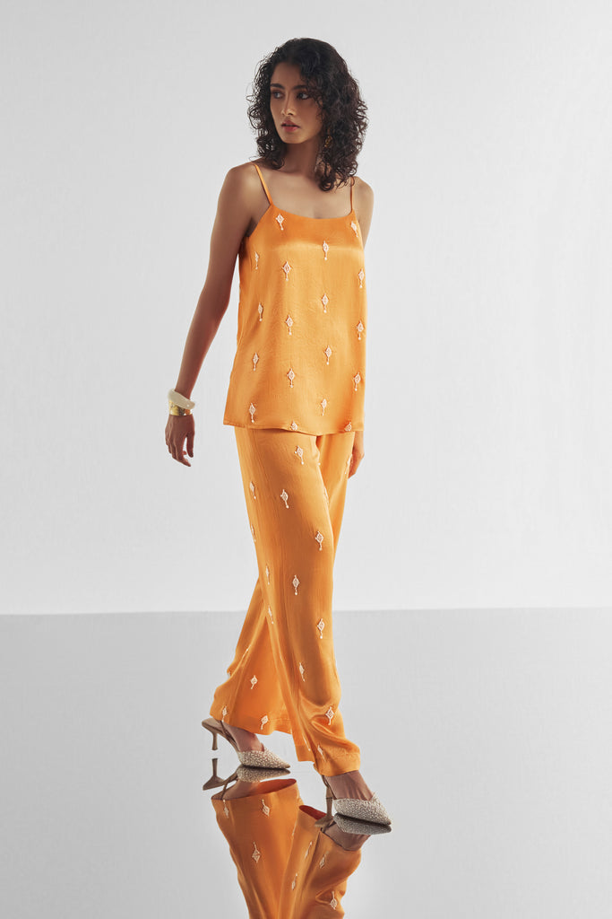 BEAD EMBROIDERED SATIN PANT SET dash and dot