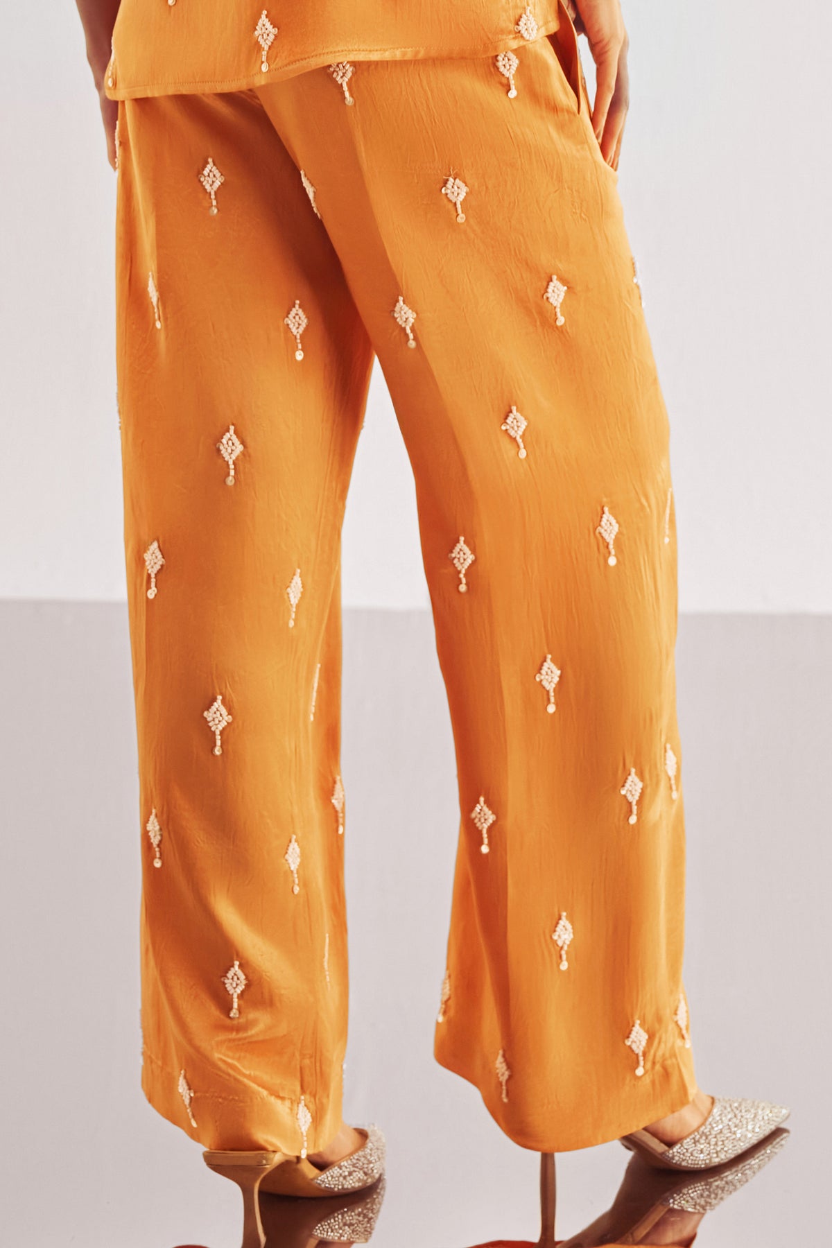 BEAD EMBROIDERED SATIN PANT