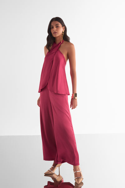 FRONT OVERLAP TOP & WIDE-LEGGED PANT SET