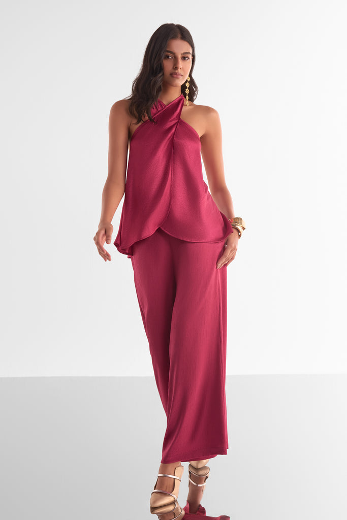 FRONT OVERLAP TOP & WIDE-LEGGED PANT SET dash and dot