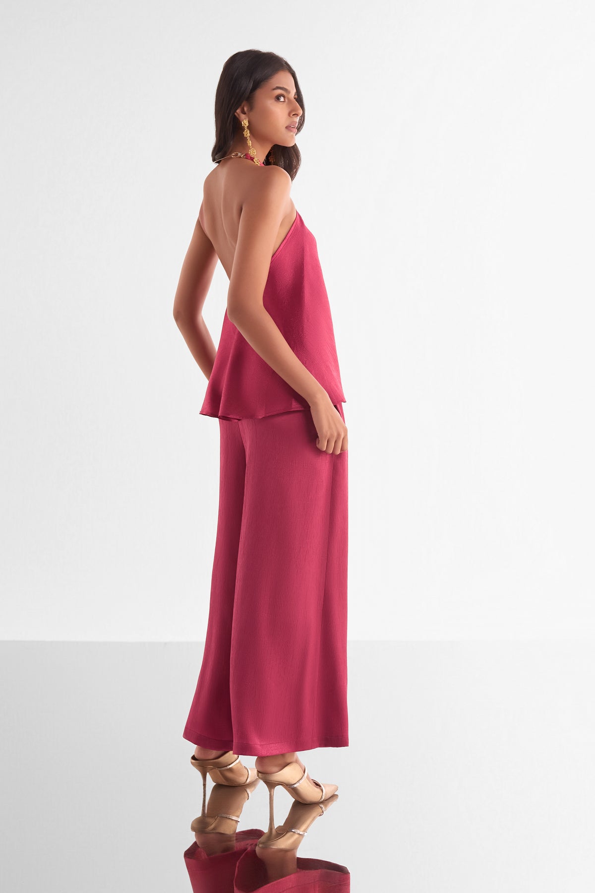 FRONT OVERLAP TOP & WIDE-LEGGED PANT SET