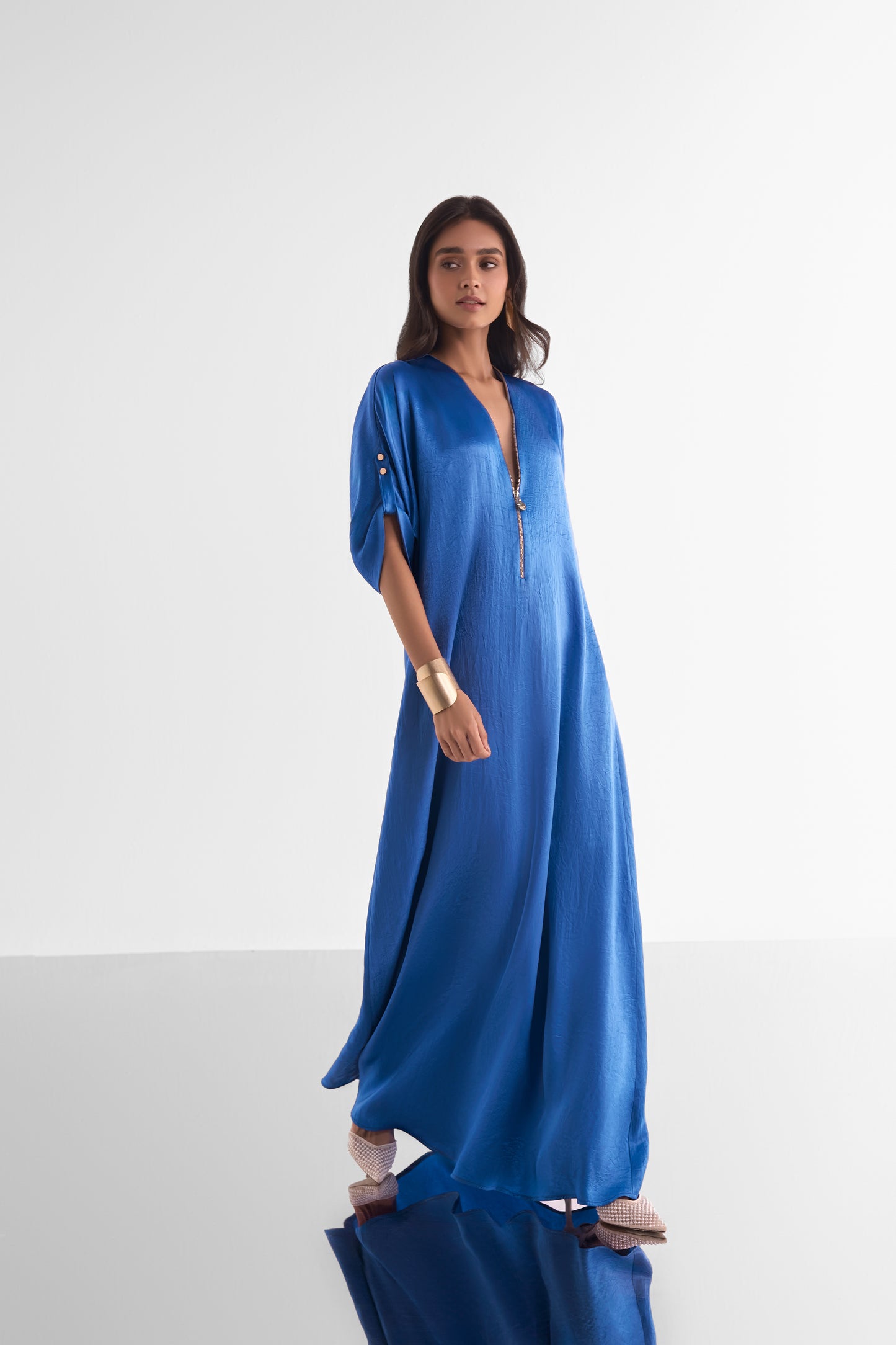 ZIP NECK SATIN MAXI