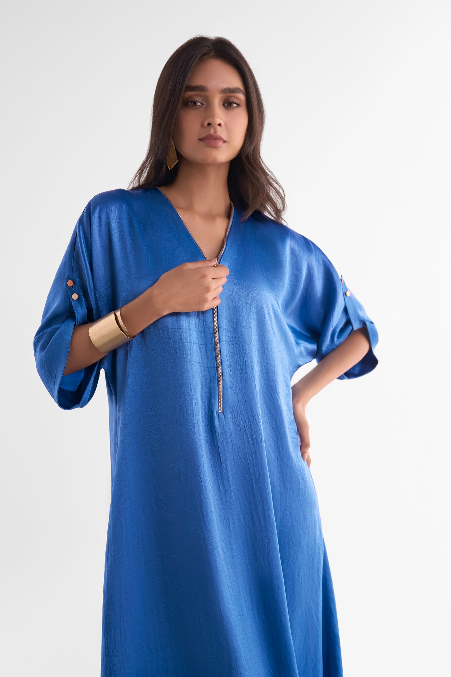 ZIP NECK SATIN MAXI