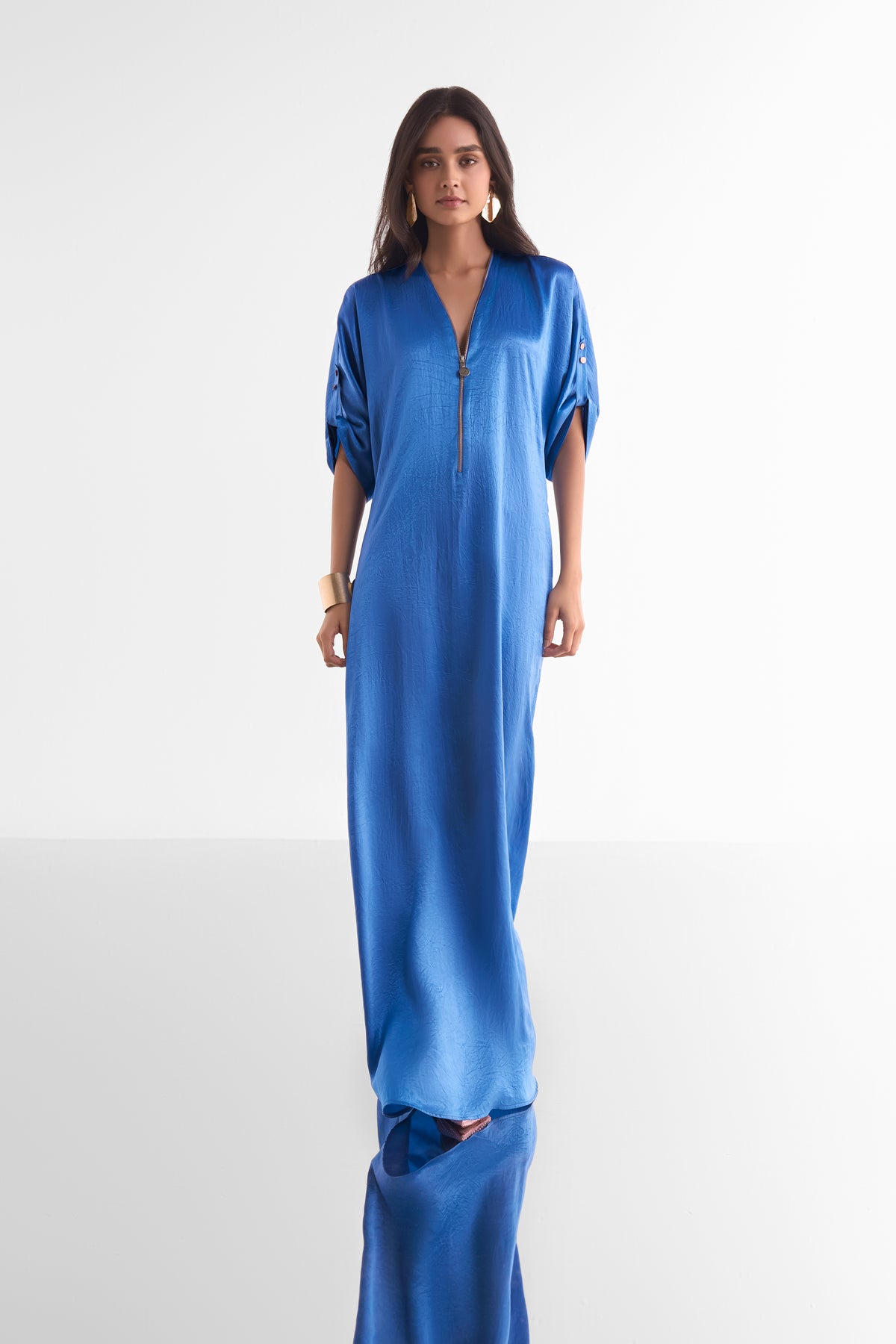 ZIP NECK SATIN MAXI
