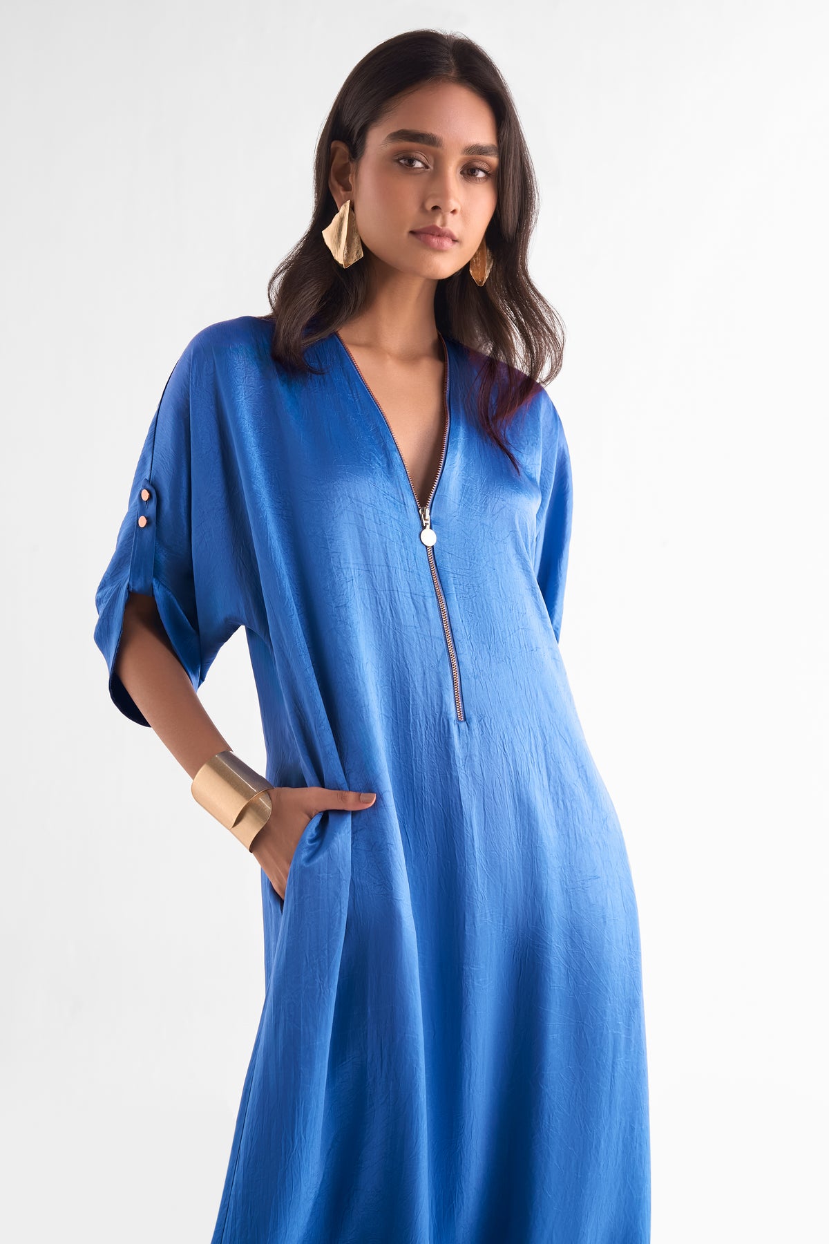 ZIP NECK SATIN MAXI