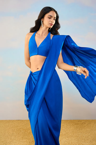 TEXTURED HALTER NECK BLOUSE & SARI DRAPE SKIRT