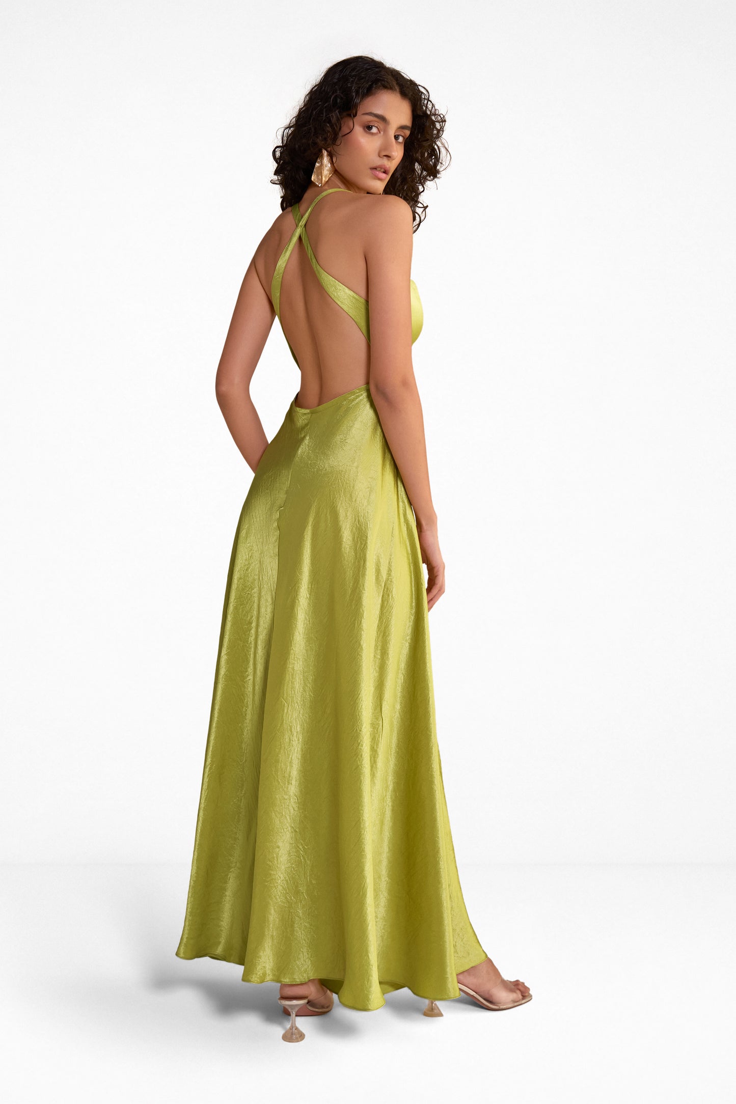 HALTER NECK SATIN MAXI