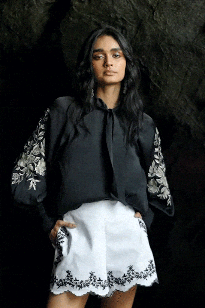 EMBROIDERED BLACK PEASANT TOP - dash and dot dash and dot