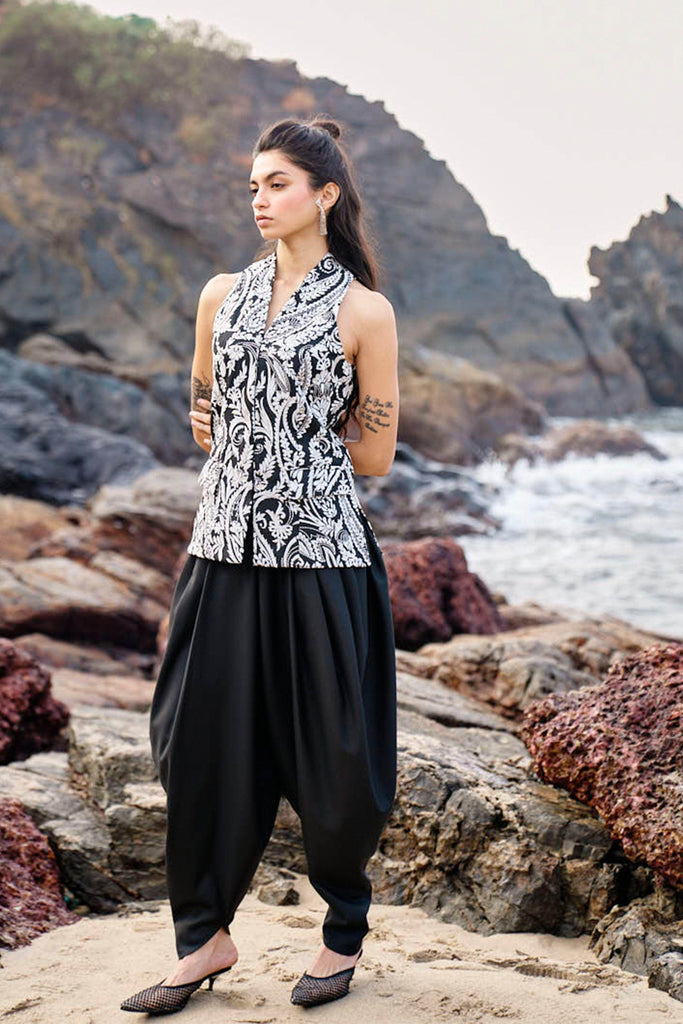 EMBROIDERED WAISTCOAT AND COWL PANT SET - dash and dot dash and dot