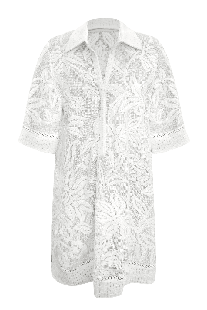 WHITE RIBBON EMBROIDERED SHIRT DRESS - dash and dot dash and dot