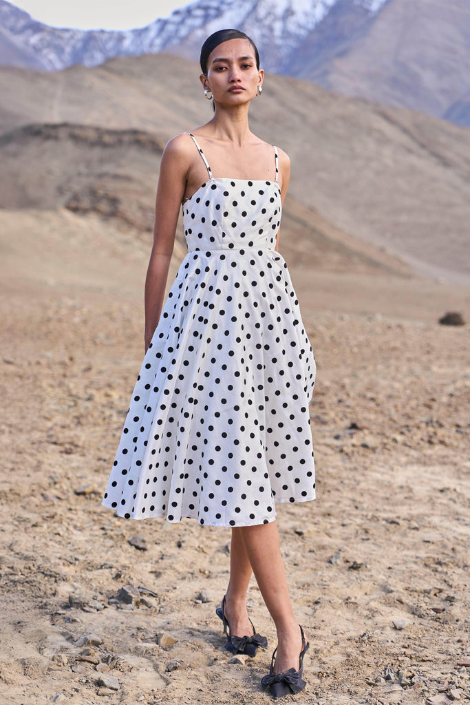 POLKA DOT FLARED DRESS - dash and dot dash and dot