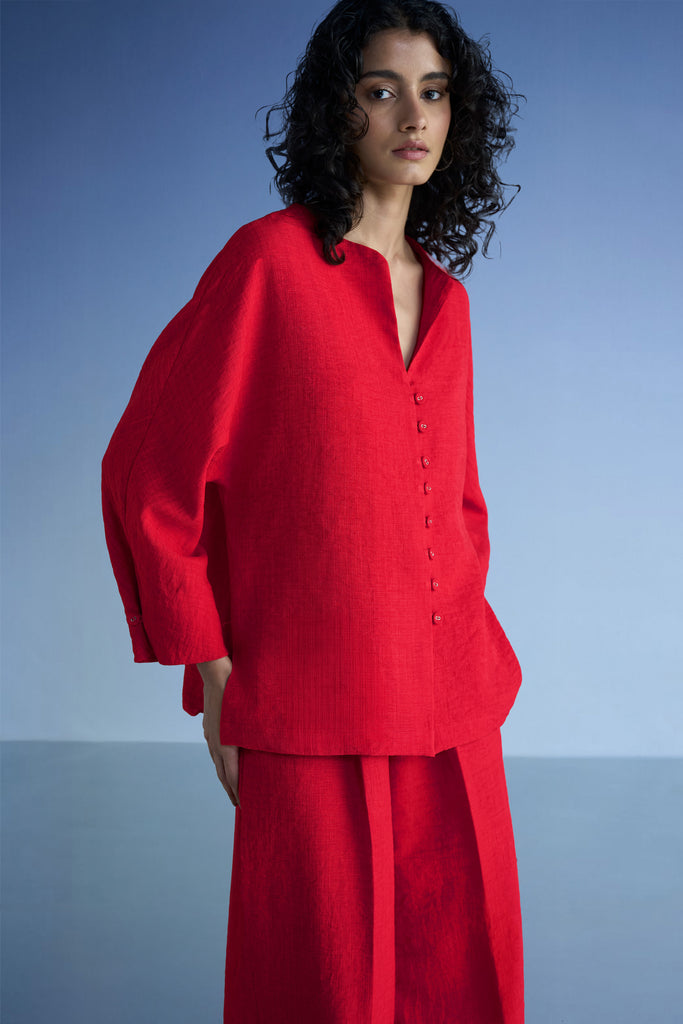 BUTTONED CUFF LINEN-TEXTURED SHIRT dash and dot