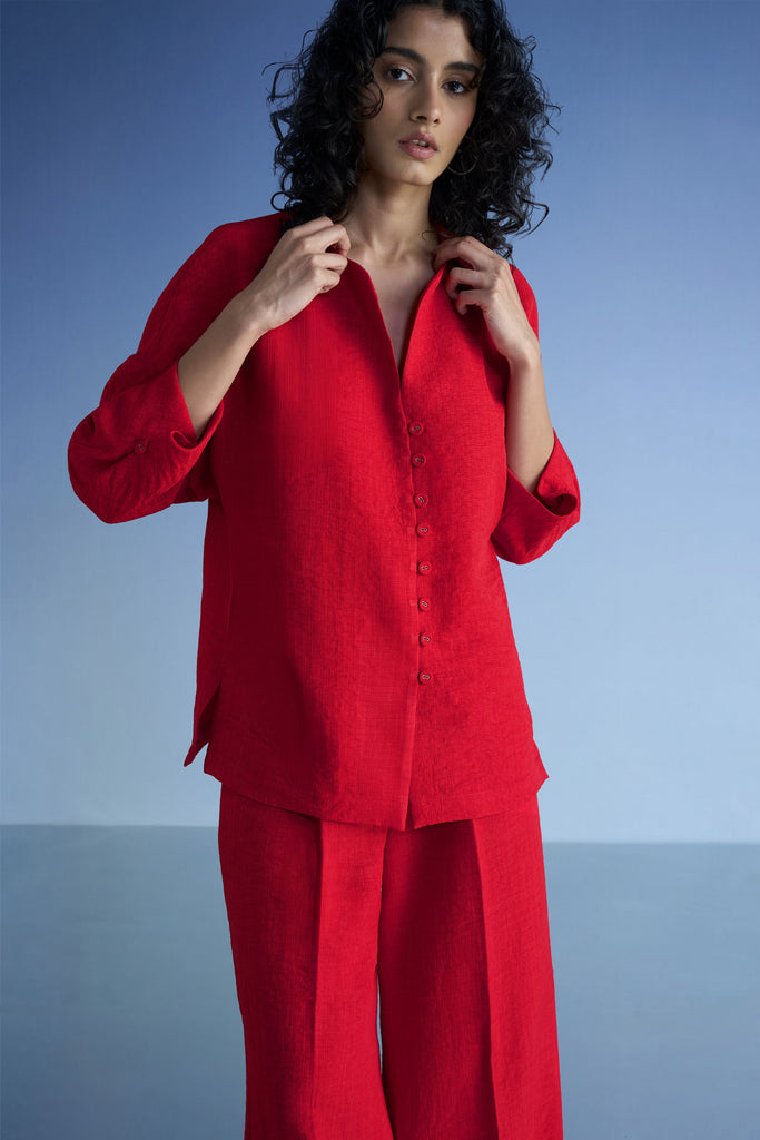 BUTTONED CUFF LINEN-TEXTURED SHIRT dash and dot