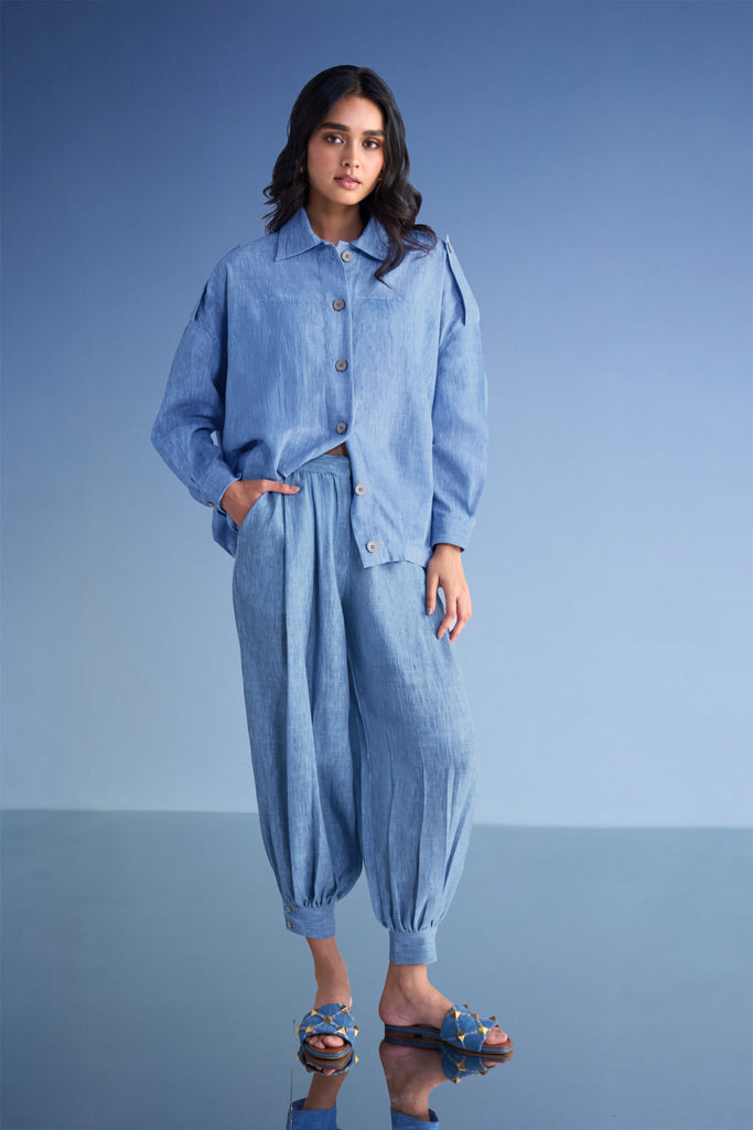 BOX PLEATED LINEN-TEXTURED SHIRT dash and dot