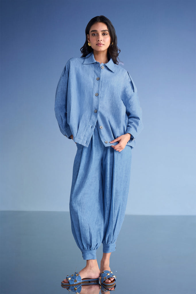 BOX PLEATED LINEN-TEXTURED SHIRT dash and dot