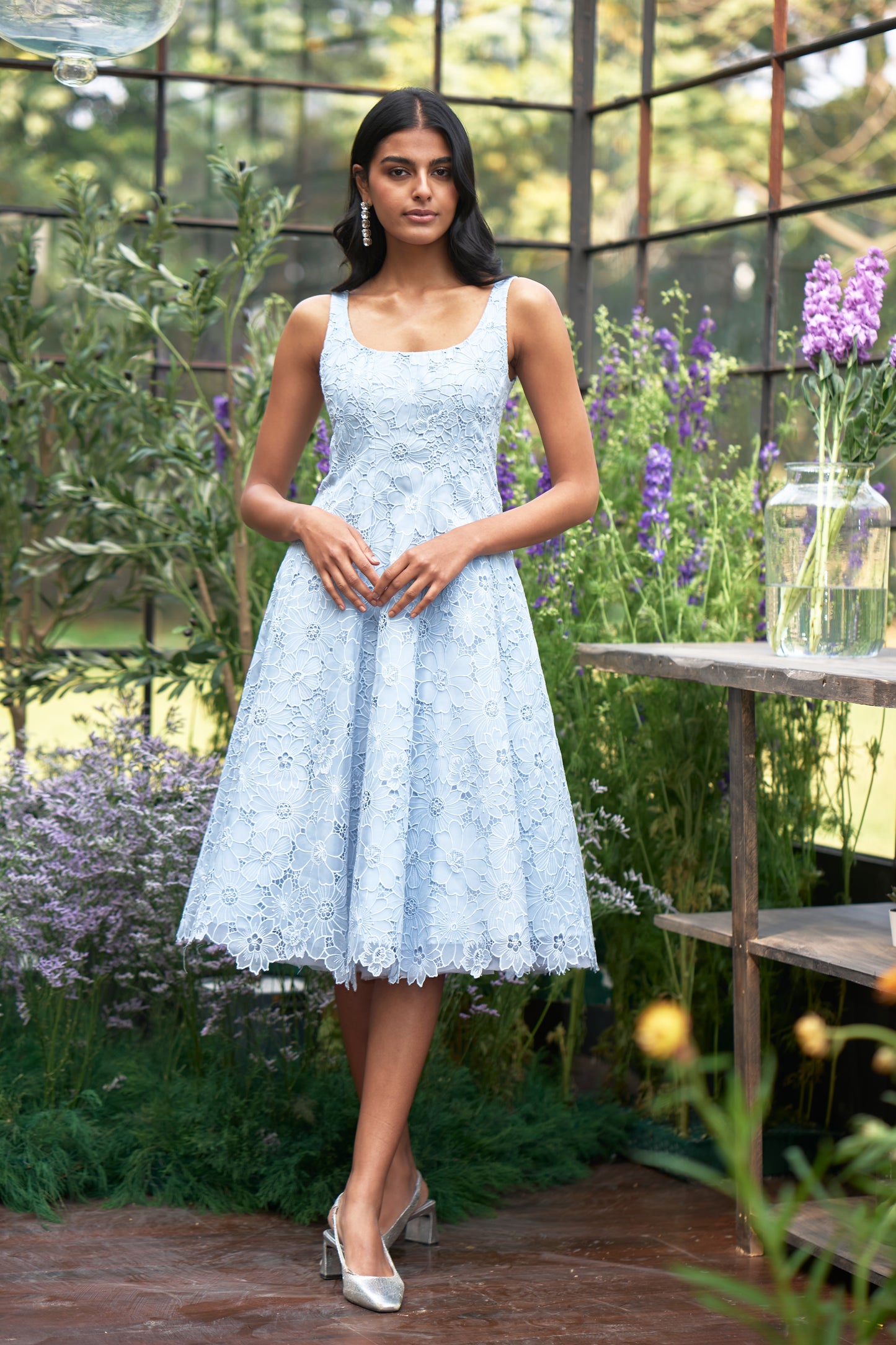 FLARED CUTWORK EMBROIDERED DRESS