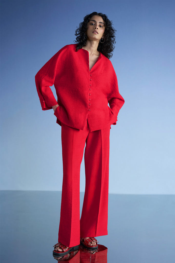 BUTTONED CUFF LINEN-TEXTURED SHIRT dash and dot