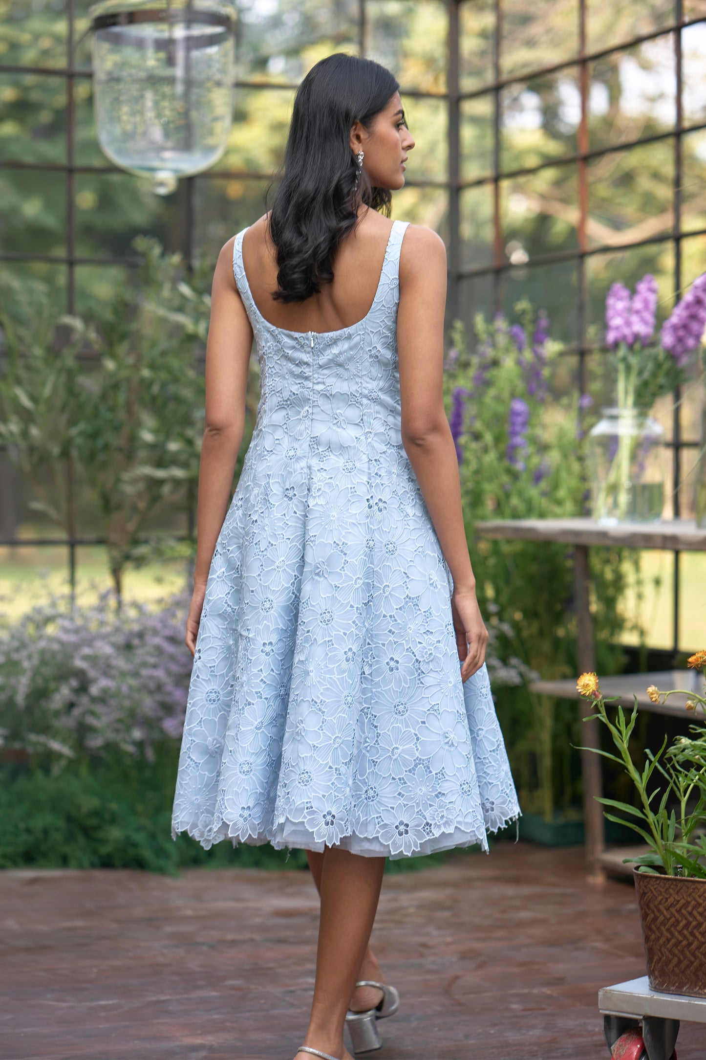 FLARED CUTWORK EMBROIDERED DRESS