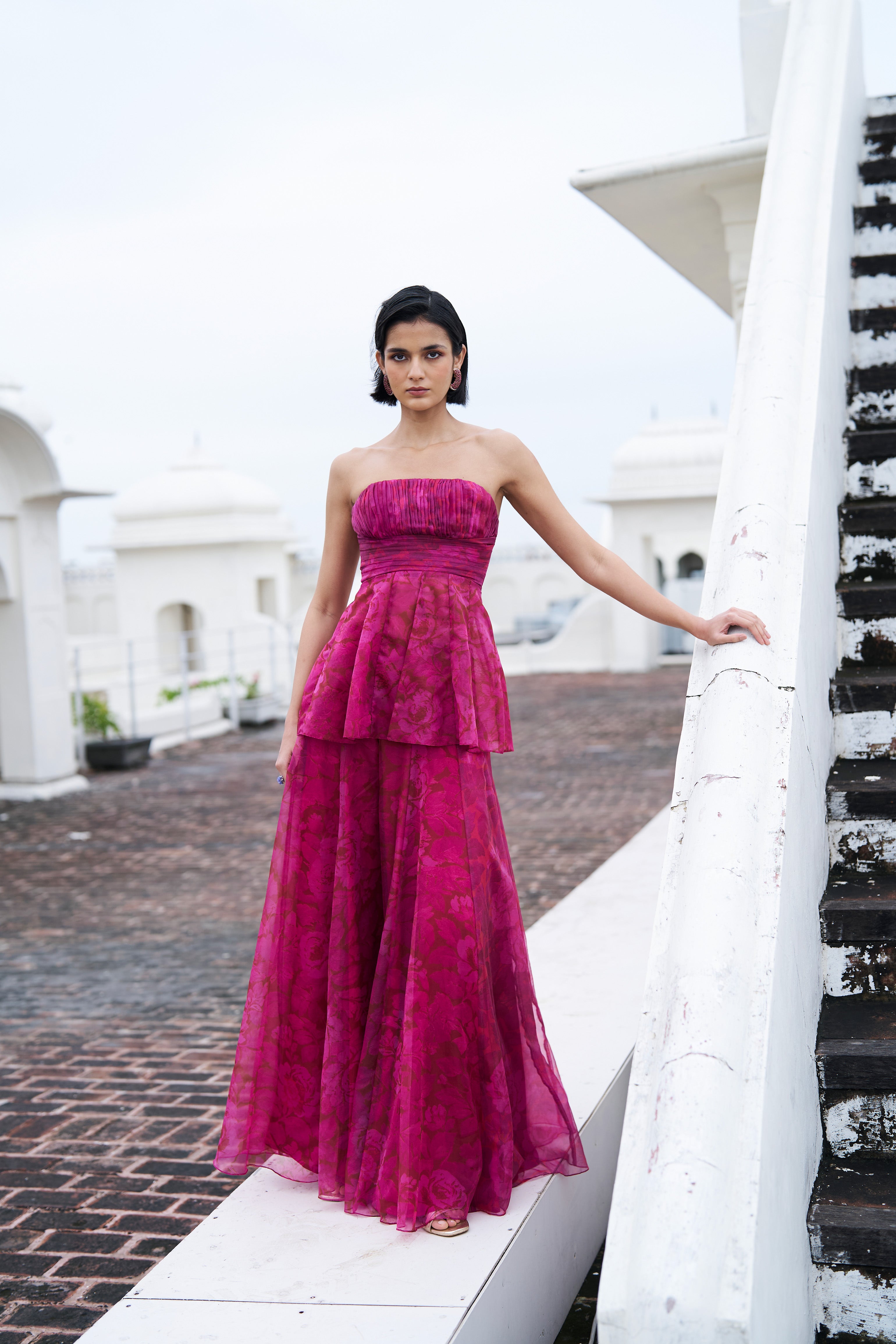Floral Print Peplum Set M / XXS / Fuchsia