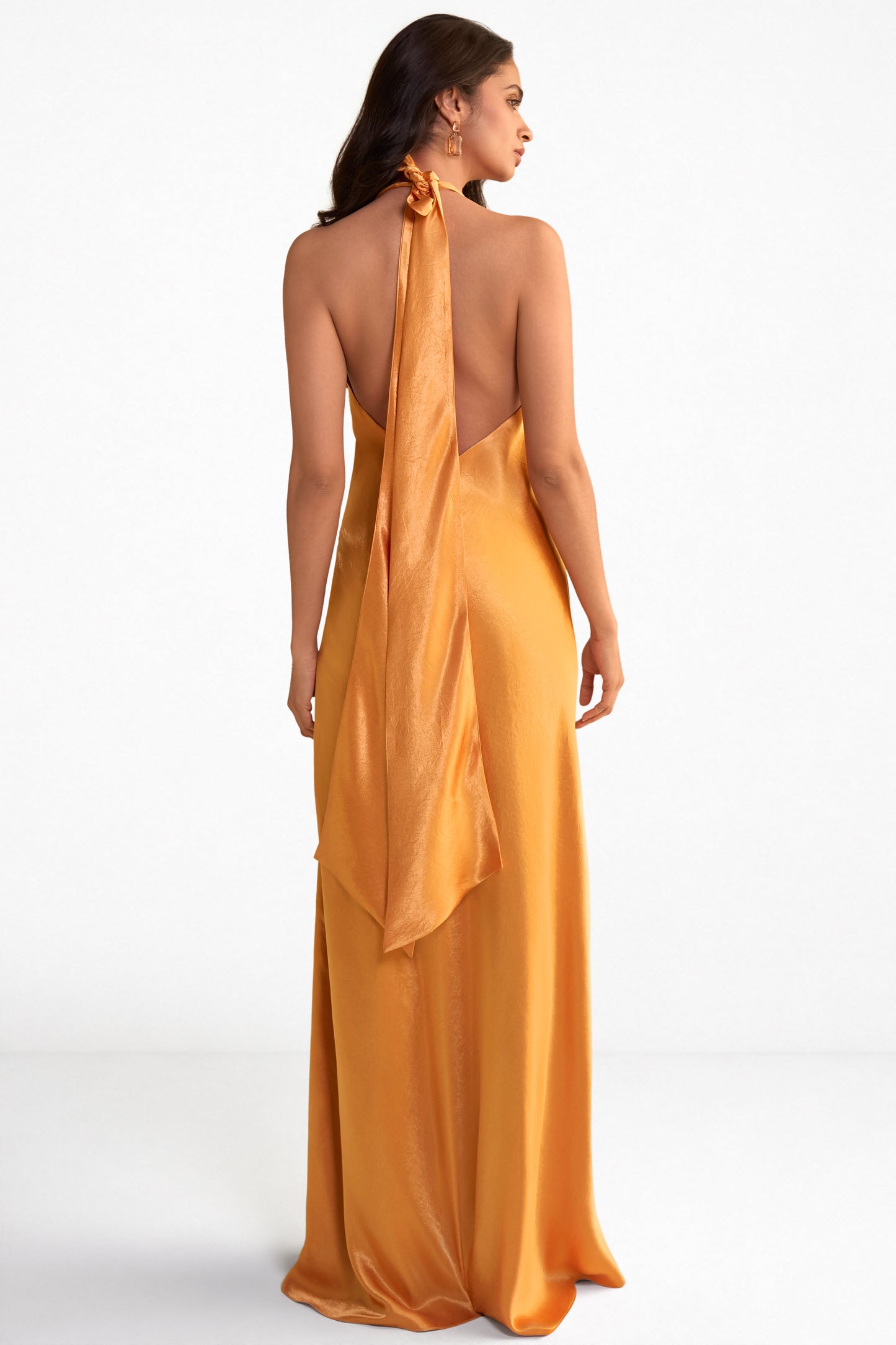 BACK KNOT HALTER SATIN GOWN